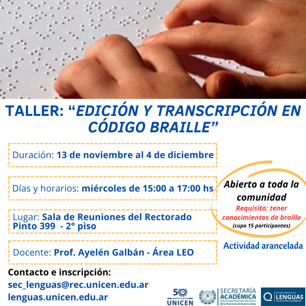 Abierta la inscripción: Taller “Edición y transcripción en código braille”