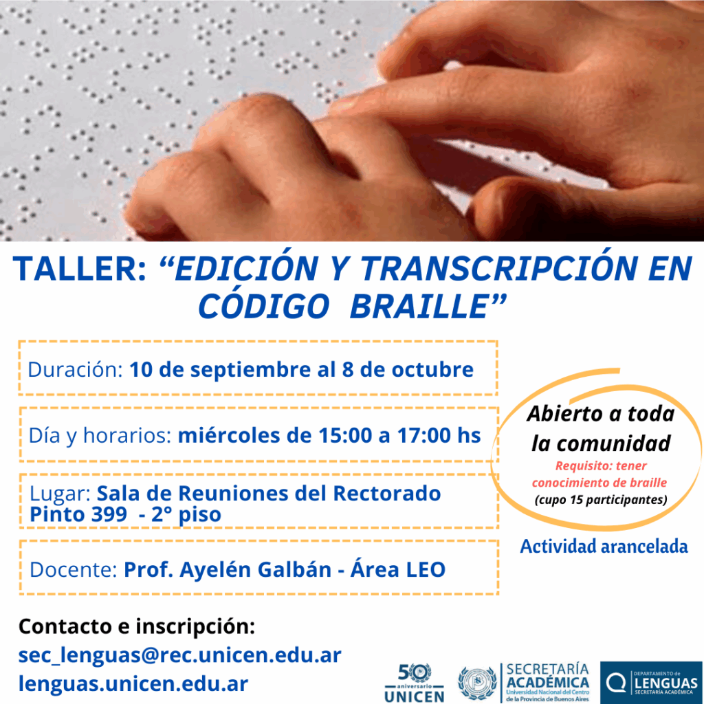 Abierta la inscripción: Taller “Edición y transcripción en código braille” Abierta la inscripción: Taller “Edición y transcripción en código braille”