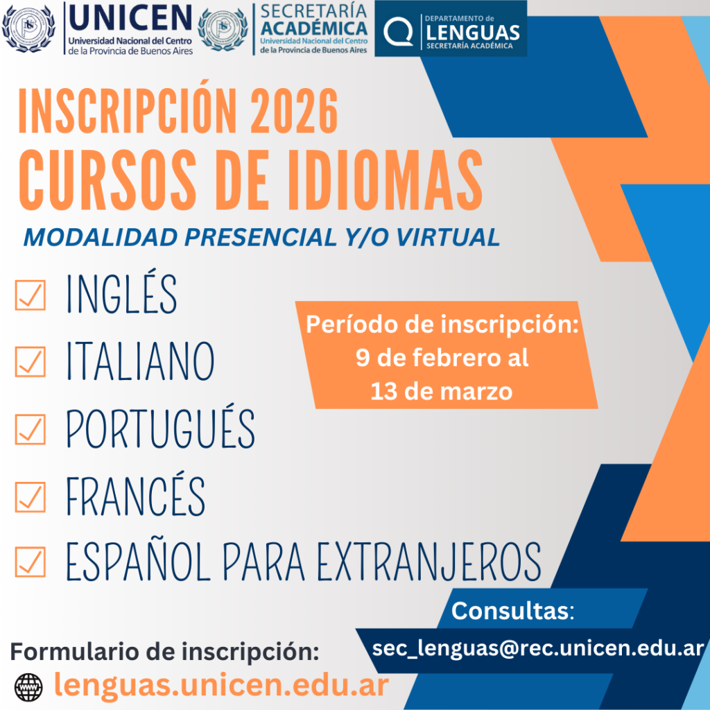 INSCRIPCIÓN 2026 a los cursos de idiomas del Departamento de Lenguas de la UNICEN