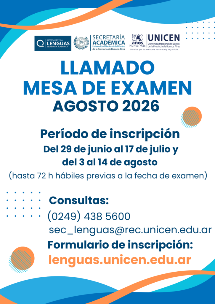 Llamado a mesa de examen – AGOSTO 2026 Llamado a mesa de examen – AGOSTO 2026